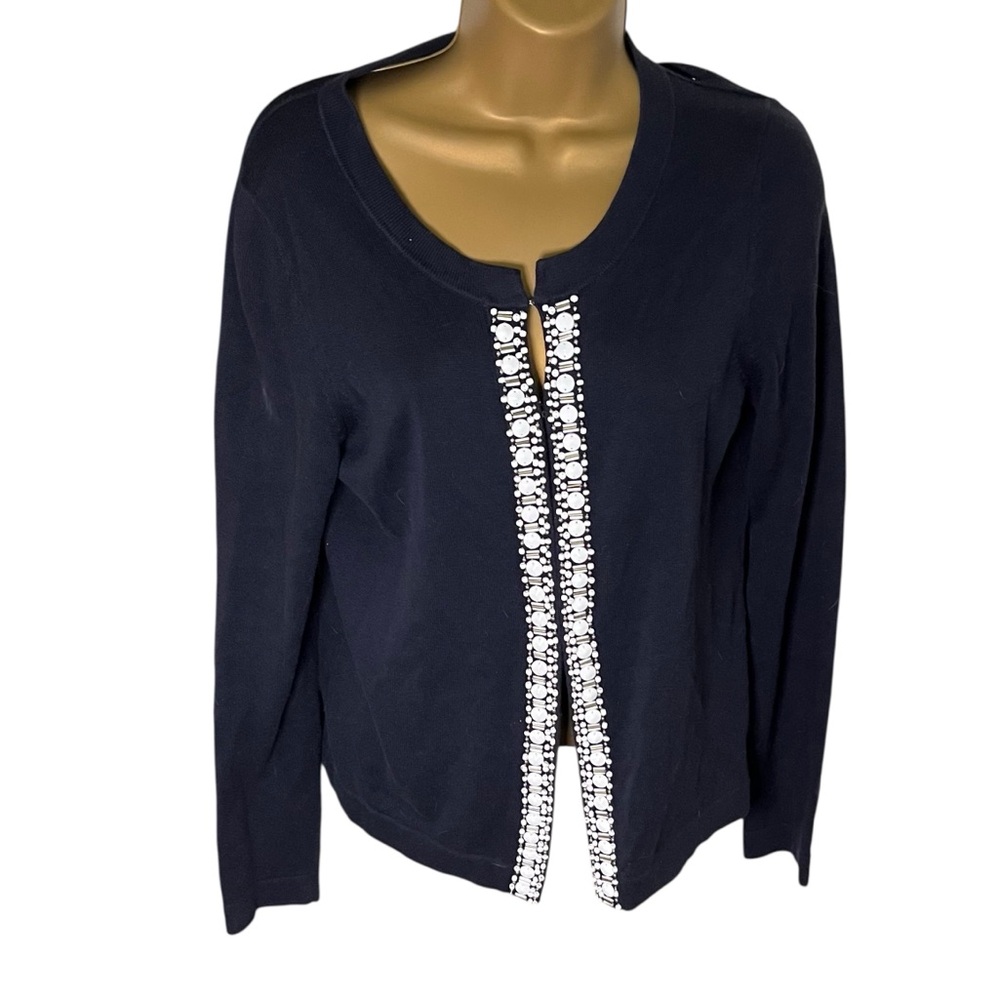 Banana Republic Beaded Cardigan Hook Front Embellished True Navy M